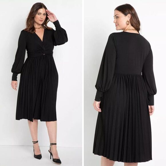 NEW Eloquii black Knot Front Pleated Skirt‎ Dress, 22 - Picture 1 of 16